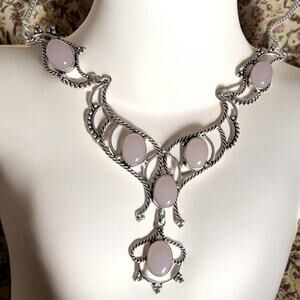 Sterling Silver Rose Quartz Necklace, 26-Inch Vintage Pink Gemstone Jewelry